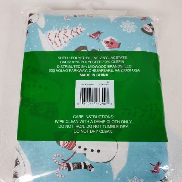 Adorable NEW Blue Snowman Christmas Flannel Backed Tablecloth 52"x90" - Picture 4 of 8